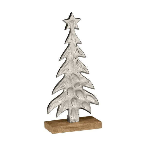 Deko Baum Weihnachtsdeko Fensterbank Tischdeko Silber Holz Natur 27X13Cm-image
