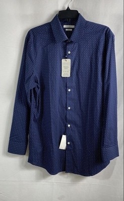 Perry Ellis Portfolio Men's Blue Pindot Slim Fit Dress Shirt NWT Sz L 16-32/33