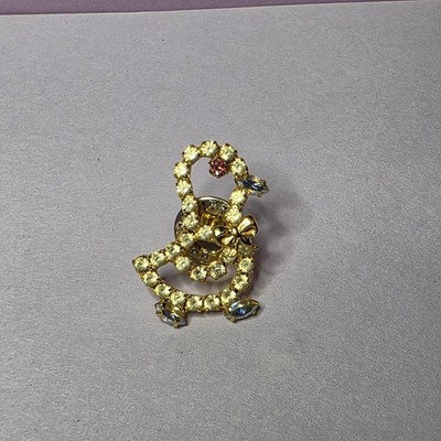 Glass Rhinestone Unmarked Pin Duck Gold Tone Spring Easter