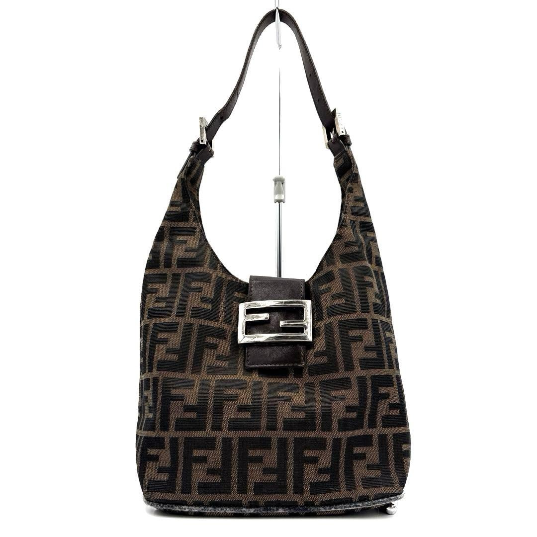 FENDI Zucca Mamma Bucket Shoulder Bag in Canvas Brown Authentic I060267