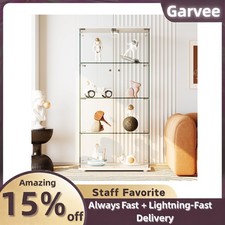 Display Cabinet 4-Tier Glass Doors Human Sensor 3-Color LED for Collectibles
