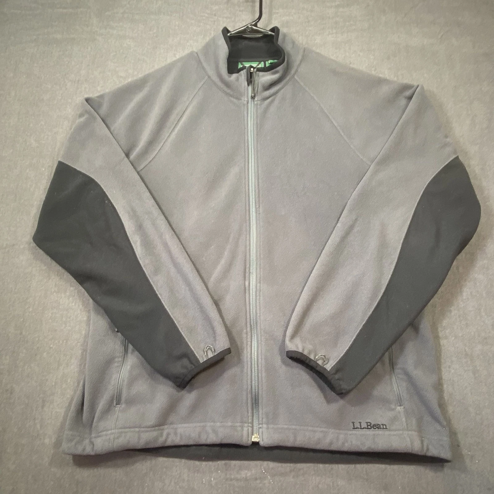 L.L. Bean Mens Gray Fleece Jacket L Reg Full Zip Outerwear With Black Accents