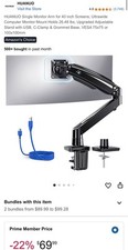 HUANUO Single Monitor Arm for 40 inch Screens, Ultrawide Computer Monitor Mount