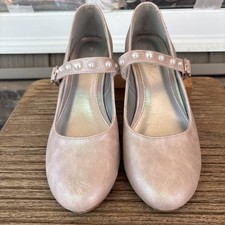 Girls Nine West - Size 4 Bianka Silver Pearl Casual Wedding Church Shoes
