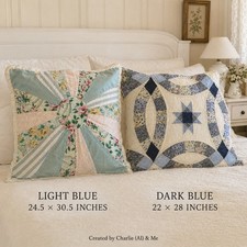 Patchwork Quilted Standard Pillow Shams Lot of 2 Blue Floral 20x26