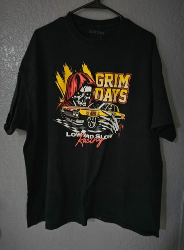 Muscle Reaper Men's Grim Days Low and Slow Racing Grim Reaper Muscle Car Graphic T ...