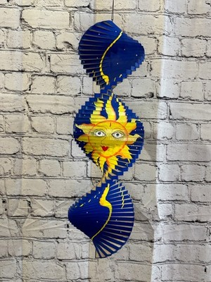50 cm blaue Sonne Blumen Wind Spinner Holz Spirale mobil Garten Deko