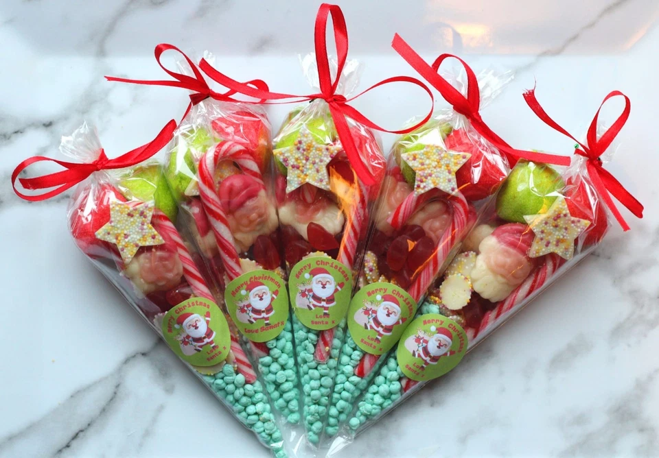 Conos dulces precargados de Navidad SANTA Favor de fiesta de Navidad personalizados Foto 2 de 3