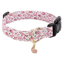 Cotton Dog Collar,Soft and Cute Puppy Collars with Pink Dinosaur Patterned De...