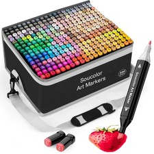 Soucolor Alcohol Markers 320 Colors with Case Holders, Dual Tips Chisel Fin...