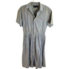 Vintage Polo Ralph Lauren Shirt Dress Juniors Size 11 Cotton Blue Chambray *flaw
