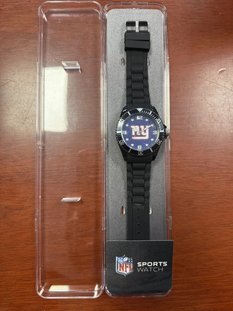 Vintage Bulova Quartz New York Giants NFL Watch 30mm Black Rubber Strap Running Vtg Bulova NFL Giants Sportstime Watch Men Rubber Band New  main image 4