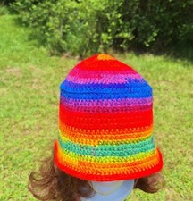 Crochet rainbow bucket hat, Handmade, Brand new never worn