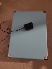 Victrola record player with Blue tooth speakers and cord, baby blue, brand new.