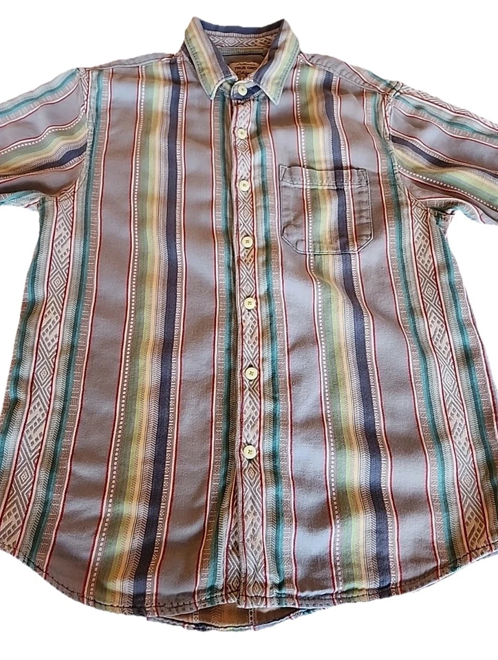 Camisa True Grit Abotonada Suroeste Boho Azteca Informal Algodón Rayas Para Hombres Talla M Foto 4 de 4