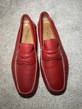 Men?s Prada  Red Leather Mocasin Loafers Size  7 Excellent Condition