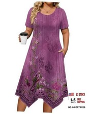 Plus Size Dresses for Women Summer Casual Midi Dress with 1X Purple Floral