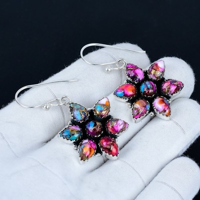 Kingman Pink Spiny Oyster Gemstone Earrings 925 Sterling Silver Jewelry For Gift
