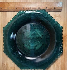 Vintage Westmoreland Glass Wedding Day 3 Weeks After Teal Blue Topsy-Turvy Plate