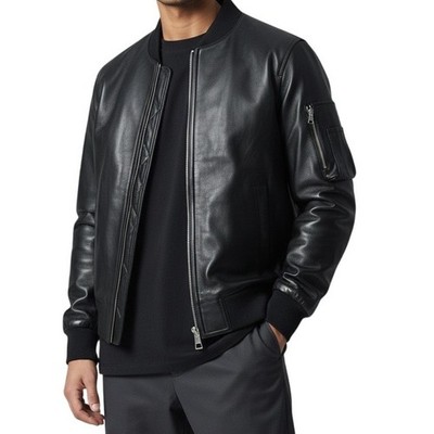 Neil Barrett Leather Bomber Jacket Men's L Skinny Fit Black Made