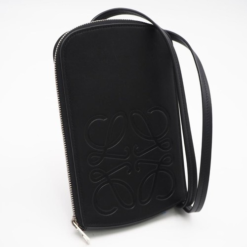LOEWE Anagram Multifunctional Case Black Calf Leather Crossbody Bag Auth