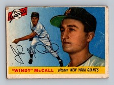 1955 Topps #42 Windy McCall Rookie LOW GRADE Vintage Baseball Card. rookie card picture