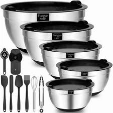Mixing Bowls with Airtight Lids, 18 PCS Stainless Steel Nesting Mixing Bowls ...