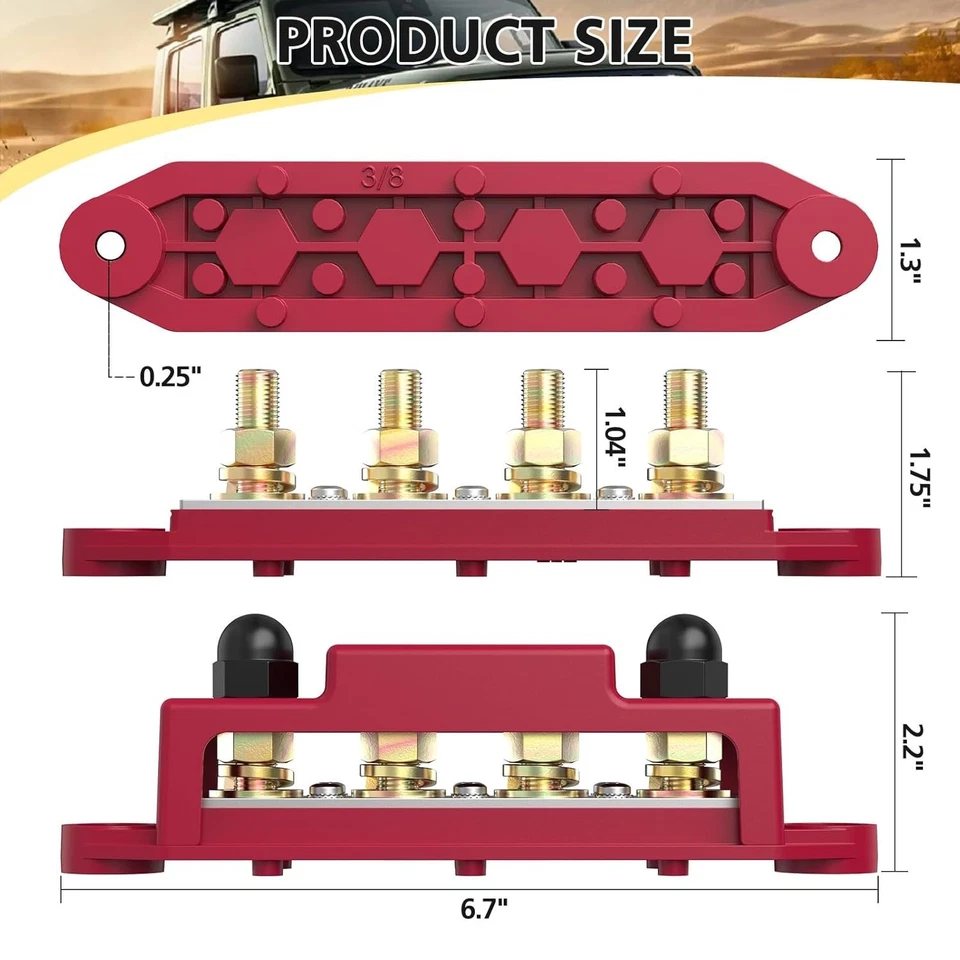 Safe Battery Bus Bar Terminal Block with 250A Max Rating - Ideal for Cars & RVs - Image 4 of 4