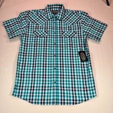 Gibson Trading Company Men's Western Snap Shirt Plaid Short Sleeve M Teal NWT
