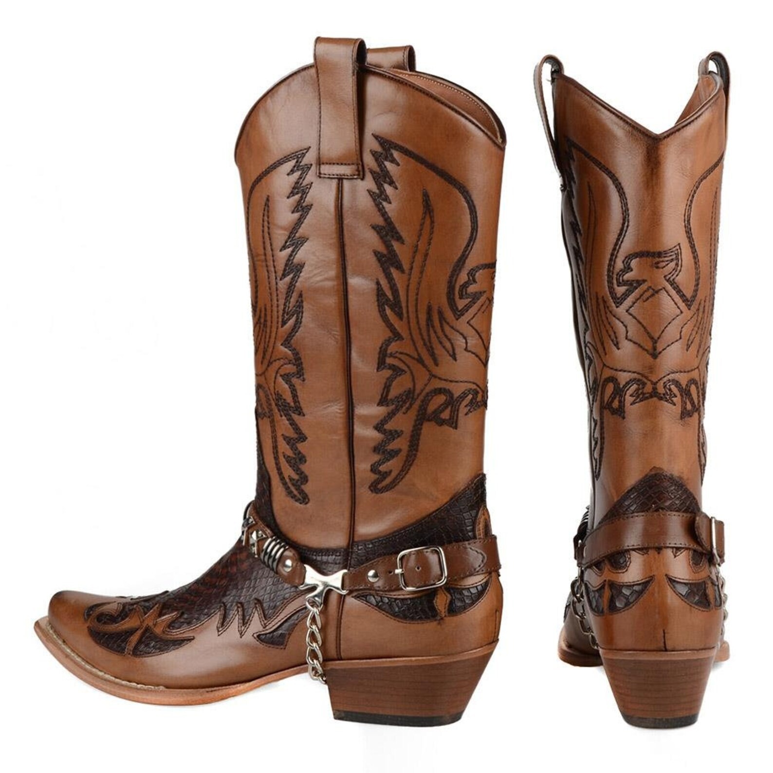 SAOLA FootCourt Stivali da cowboy lunghi in vera pelle marrone suola in pelle di polpaccio metà