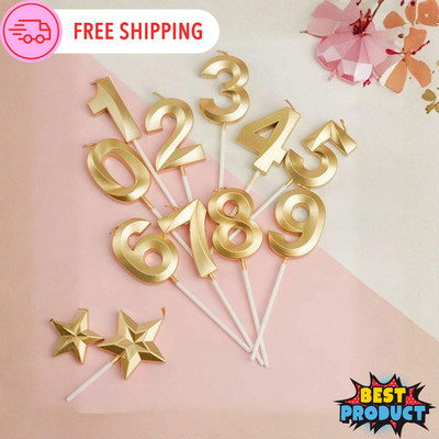 Gold Number 0-9 Smokeless Slow-Burn Candle Birthday Anniversary Party Cake Décor