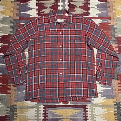 60s Arrow Shadow Plaid Loop Collar Shirt Medium