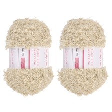 2pcs Fur Yarn Polyester Yarn Fluffy Chunky Yarn Cream White for Crocheting,50m