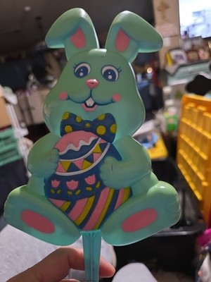 Tony Vintage Hard Plastic Easter Bunny Rabbit with egg 10'' Stake