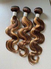 100 Virgin Human Hair Extensions 3 Bundle deal- 14 16 18 Body highlight P4/27
