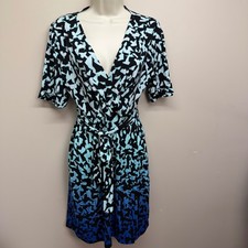 Apt. 9 Womens Small Blue Ombre Abstract Faux Wrap Dress Short Sleeve V-Neck