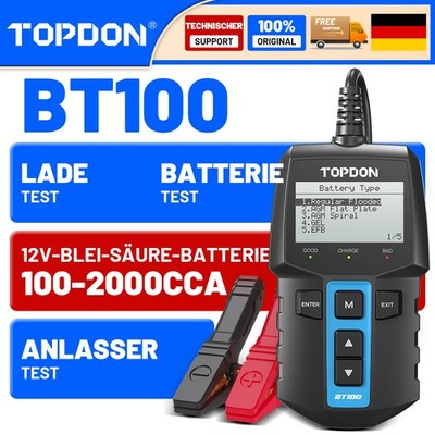 TOPDON BT100 Digital Batterietester 12 V Für alle 12V Batterien CCA 100 2000 DE