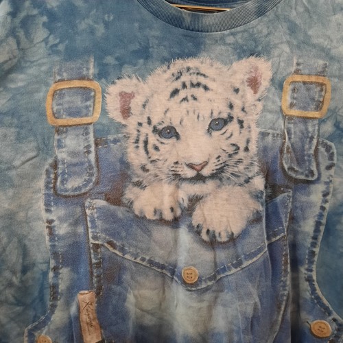 Vintage The Mountain Pocket Kitten Kitty Cat Graphic Pet Blue Shirt VTG Tye Dye - Picture 2 of 6