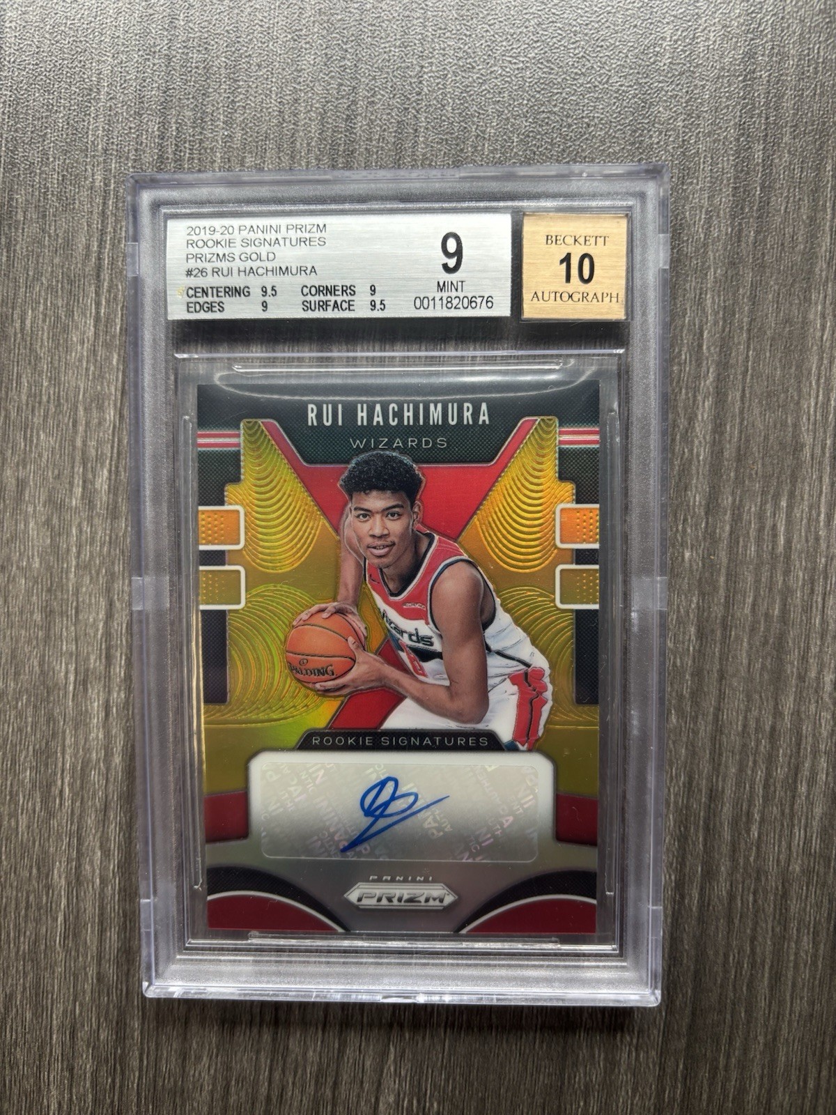 2019-20 Panini Prizm Rui Hachimura Rookie Prizm Gold RC 4/10 Auto BGS 9 Auto 10