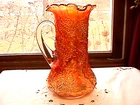 "TEN MUMS" TANKARD PITCHER PUMPKIN MARIGOLD CARNIVAL GLASS FENTON ART GLASS CO.