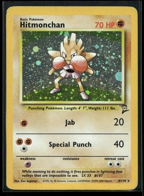 Hitmonchan 8/130 Holo Base Set 2 DMG Pokemon