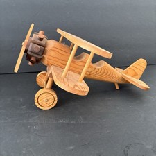 Vintage Handmade Wooden Biplane Airplane Roll...