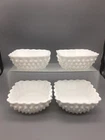 Fenton Hobnail Milk Glass Square Dessert Bowls1 3/4'' Tall Lot Of 4