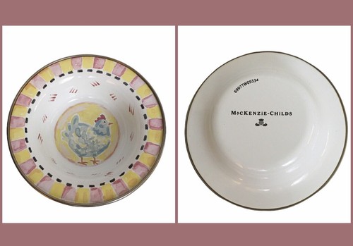 MacKenzie Childs Enamel Pink Rooster 2 Piece Childrens Set - Plate & Bowl - Picture 3 of 8