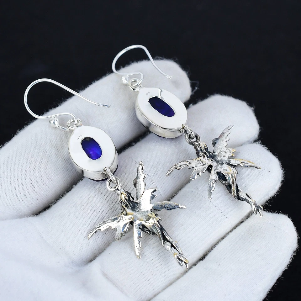 Zaffiro Blu Orecchini Creato IN Laboratorio Gemma 925 Argento Gioielli Per Amore - Immagine 3 di 4