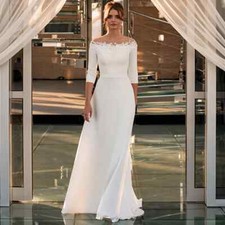 O-Neck Wedding Dress 2025 A-Line Lace Appliques Satin Civil Bridal Gown