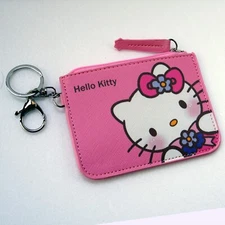 Hello Kitty Faux Leather Coin Purse Card Holder Key Chain Backpack ID Tag NEW
