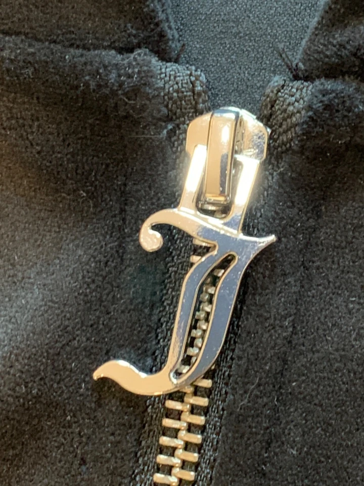 Juicy Couture L Black Velour Hooded Jumpsuit Drawstring Zipper Closure 8237 - Image 4 of 4