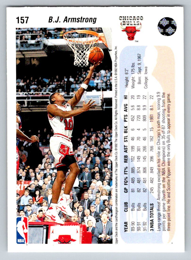 1992-93 Upper Deck #157 B.J. Armstrong Chicago Bulls | eBay