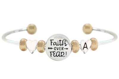 Custom Faith Over Fear Two Tone Gold Silver Cuff Bracelet Jewelry Choose Initial